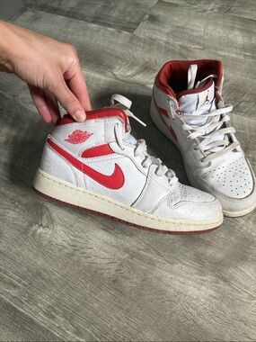 Boys Nike White and Red Mid-Top Air Jordan Sneakers